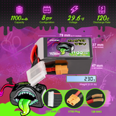 Lot de 2 batteries Lipo Ovonic Rebel 2.0 120C 8S 1100mAh 29,6V avec prise XT60 pour drone FPV Racing de 5 à 6 pouces